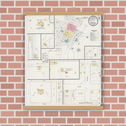 Old map wall art mockup — magnetic wood frame on brick wall — Sanborn Fire Insurance Map from Wadena, Wadena County, Minnesota (1894) - Complete Map Set