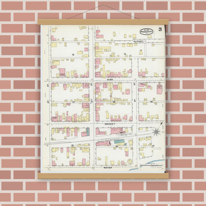 Old map wall art mockup — magnetic wood frame on brick wall — Sanborn Fire Insurance Map from Freeport, Armstrong County, Pennsylvania (1891), Sheet #0003