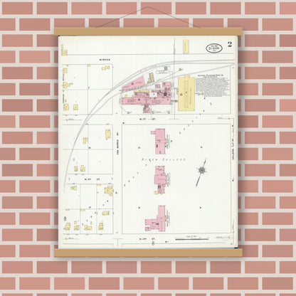 Old map wall art mockup — magnetic wood frame on brick wall — Sanborn Fire Insurance Map from Dixon, Lee County, Illinois (1910), Sheet #0002