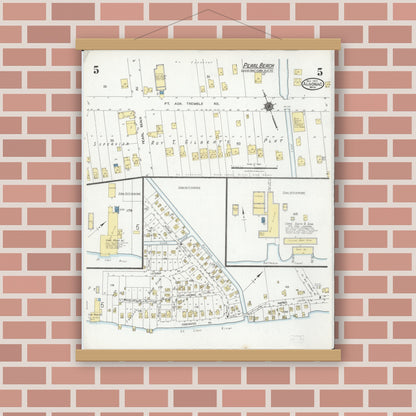 Old map wall art mockup — magnetic wood frame on brick wall — Sanborn Fire Insurance Map from Algonac, Saint Clair County, Michigan (1924), Sheet #0005