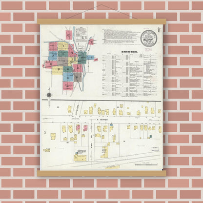 Old map wall art mockup — magnetic wood frame on brick wall — Sanborn Fire Insurance Map from Medina, Orleans County, New York (1909), Sheet #0001
