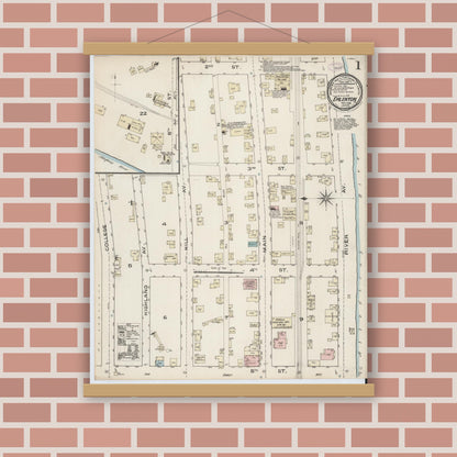 Old map wall art mockup — magnetic wood frame on brick wall — Sanborn Fire Insurance Map from Emlenton, Venango County, Pennsylvania (1886), Sheet #0001