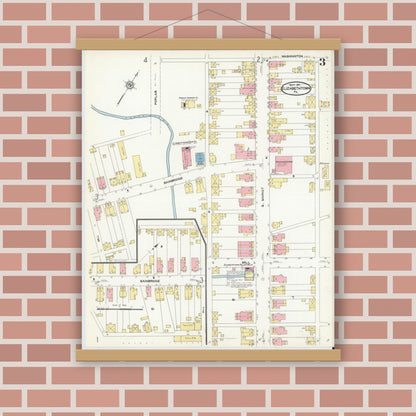 Old map wall art mockup — magnetic wood frame on brick wall — Sanborn Fire Insurance Map from Elizabethtown, Lancaster County, Pennsylvania (1911), Sheet #0003