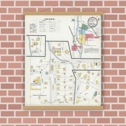 Old map wall art mockup — magnetic wood frame on brick wall — Sanborn Fire Insurance Map from Westfield, Tioga County, Pennsylvania (1900) - Complete Map Set