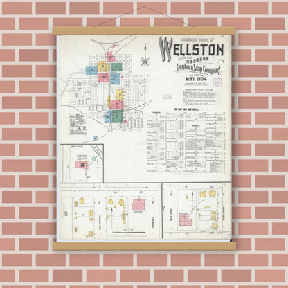 Old map wall art mockup — magnetic wood frame on brick wall — Sanborn Fire Insurance Map from Wellston, Jackson County, Ohio (1904) - Complete Map Set