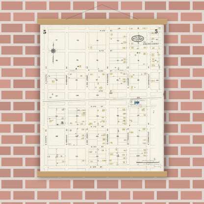 Old map wall art mockup — magnetic wood frame on brick wall — Sanborn Fire Insurance Map from Saint Cloud, Osceola County, Florida (1924), Sheet #0005