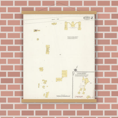 Old map wall art mockup — magnetic wood frame on brick wall — Sanborn Fire Insurance Map from Belmont, San Mateo County, California (1913), Sheet #0002