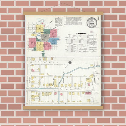 Old map wall art mockup — magnetic wood frame on brick wall — Sanborn Fire Insurance Map from Derry, Westmoreland County, Pennsylvania (1911) - Complete Map Set
