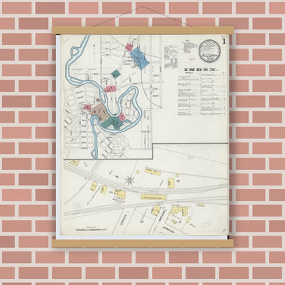 Old map wall art mockup — magnetic wood frame on brick wall — Sanborn Fire Insurance Map from Allegan, Allegan County, Michigan (1893) - Complete Map Set