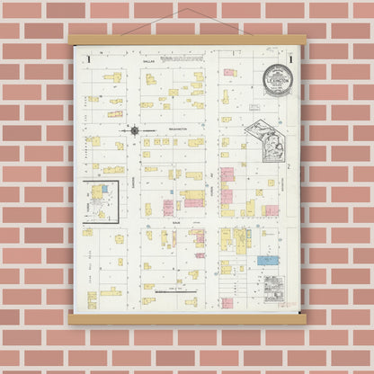 Old map wall art mockup — magnetic wood frame on brick wall — Sanborn Fire Insurance Map from Lexington, Sanilac County, Michigan (1924) - Complete Map Set
