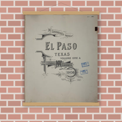 Old map wall art mockup — magnetic wood frame on brick wall — Sanborn Fire Insurance Map from El Paso, El Paso County, Texas (1952), Sheet #0001