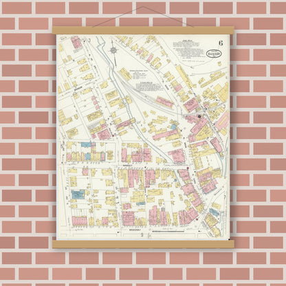 Old map wall art mockup — magnetic wood frame on brick wall — Sanborn Fire Insurance Map from Bangor, Northampton County, Pennsylvania (1912), Sheet #0006