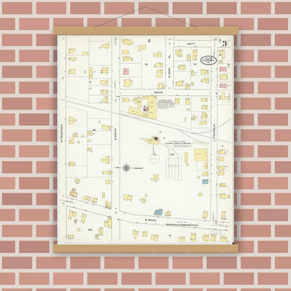 Old map wall art mockup — magnetic wood frame on brick wall — Sanborn Fire Insurance Map from Corry, Erie County, Pennsylvania (1909), Sheet #0003