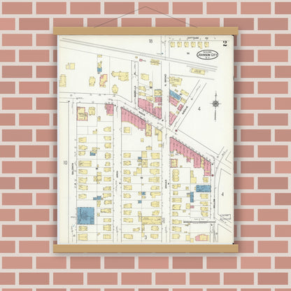 Old map wall art mockup — magnetic wood frame on brick wall — Sanborn Fire Insurance Map from Johnson City, Broome County, New York (1918), Sheet #0002