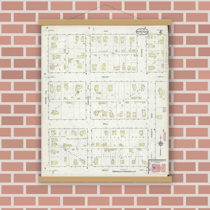 Old map wall art mockup — magnetic wood frame on brick wall — Sanborn Fire Insurance Map from Moweaqua, Shelby County, Illinois (1914), Sheet #0004