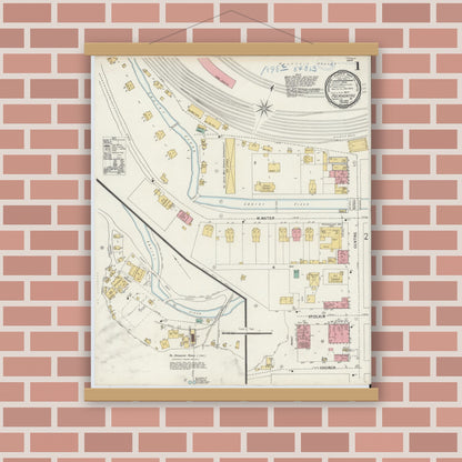 Old map wall art mockup — magnetic wood frame on brick wall — Sanborn Fire Insurance Map from Pocahontas, Tazewell County, Virginia (1898) - Complete Map Set