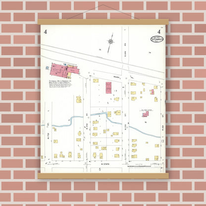 Old map wall art mockup — magnetic wood frame on brick wall — Sanborn Fire Insurance Map from Saint Charles, Kane County, Illinois (1923), Sheet #0004