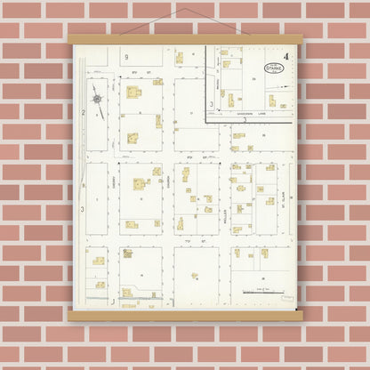 Old map wall art mockup — magnetic wood frame on brick wall — Sanborn Fire Insurance Map from Starke, Bradford County, Florida (1912), Sheet #0004