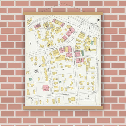 Old map wall art mockup — magnetic wood frame on brick wall — Sanborn Fire Insurance Map from South Farmington, Middlesex County, Massachusetts (1903), Sheet #0010