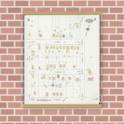 Old map wall art mockup — magnetic wood frame on brick wall — Sanborn Fire Insurance Map from Dearborn, Wayne County, Michigan (1924), Sheet #0005