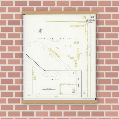 Old map wall art mockup — magnetic wood frame on brick wall — Sanborn Fire Insurance Map from Bellefontaine, Logan County, Ohio (1907), Sheet #0021