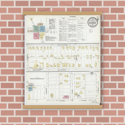 Old map wall art mockup — magnetic wood frame on brick wall — Sanborn Fire Insurance Map from Gibsonburg, Sandusky County, Ohio (1902) - Complete Map Set