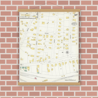 Old map wall art mockup — magnetic wood frame on brick wall — Sanborn Fire Insurance Map from Wakefield, Middlesex County, Massachusetts (1903), Sheet #0010