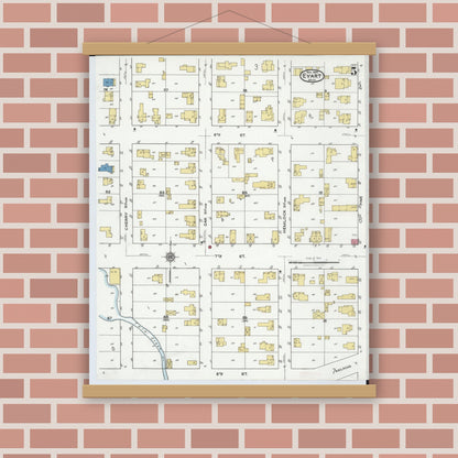 Old map wall art mockup — magnetic wood frame on brick wall — Sanborn Fire Insurance Map from Evart, Osceola County, Michigan (1920), Sheet #0005