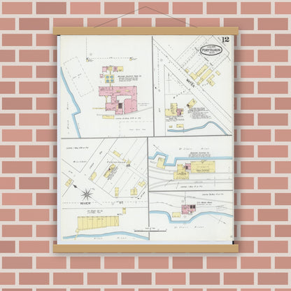Old map wall art mockup — magnetic wood frame on brick wall — Sanborn Fire Insurance Map from Port Huron, Saint Clair County, Michigan (1892), Sheet #0012