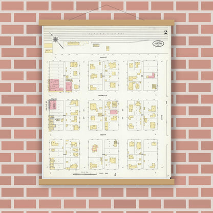 Old map wall art mockup — magnetic wood frame on brick wall — Sanborn Fire Insurance Map from Hearne, Robertson County, Texas (1911), Sheet #0002