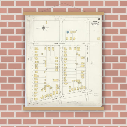 Old map wall art mockup — magnetic wood frame on brick wall — Sanborn Fire Insurance Map from Peekskill, Westchester County, New York (1911) - Complete Map Set