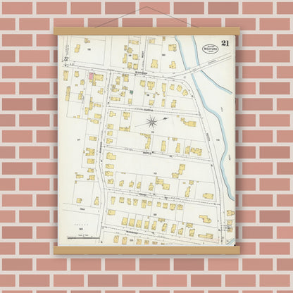 Old map wall art mockup — magnetic wood frame on brick wall — Sanborn Fire Insurance Map from Medford, Middlesex County, Massachusetts (1903), Sheet #0021