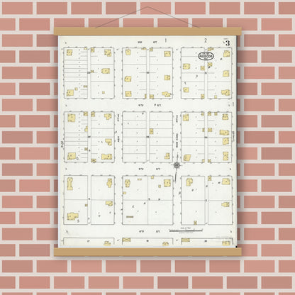 Old map wall art mockup — magnetic wood frame on brick wall — Sanborn Fire Insurance Map from Roscoe, Nolan County, Texas (1921), Sheet #0003