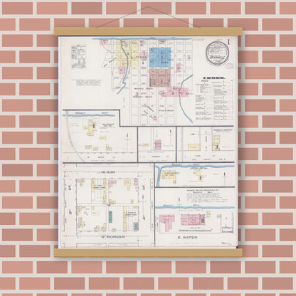 Old map wall art mockup — magnetic wood frame on brick wall — Sanborn Fire Insurance Map from Boonville, Cooper County, Missouri (1885) - Complete Map Set