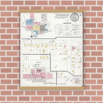 Old map wall art mockup — magnetic wood frame on brick wall — Sanborn Fire Insurance Map from Delta, Fulton County, Ohio (1910) - Complete Map Set
