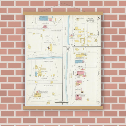 Old map wall art mockup — magnetic wood frame on brick wall — Sanborn Fire Insurance Map from Cannelton, Perry County, Indiana (1898), Sheet #0005