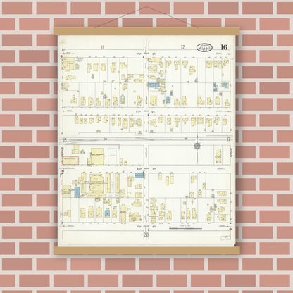 Old map wall art mockup — magnetic wood frame on brick wall — Sanborn Fire Insurance Map from Miami, Dade County, Florida (1914), Sheet #0016
