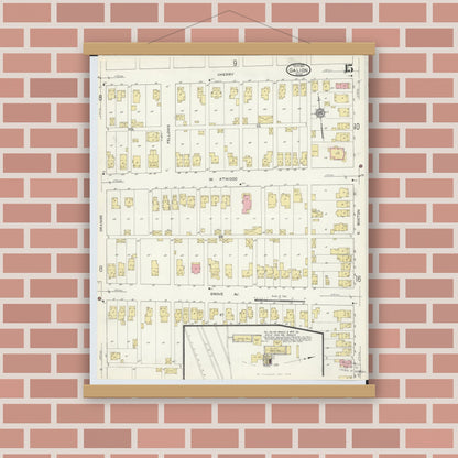Old map wall art mockup — magnetic wood frame on brick wall — Sanborn Fire Insurance Map from Galion, Crawford County, Ohio (1913), Sheet #0015