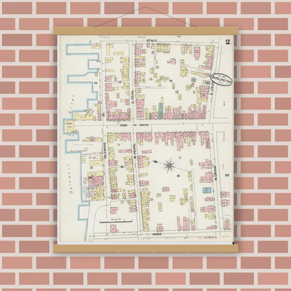 Old map wall art mockup — magnetic wood frame on brick wall — Sanborn Fire Insurance Map from Burlington, Burlington County, New Jersey (1891) - Complete Map Set