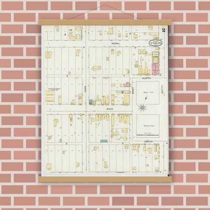 Old map wall art mockup — magnetic wood frame on brick wall — Sanborn Fire Insurance Map from Uvalde, Uvalde County, Texas (1894), Sheet #0002