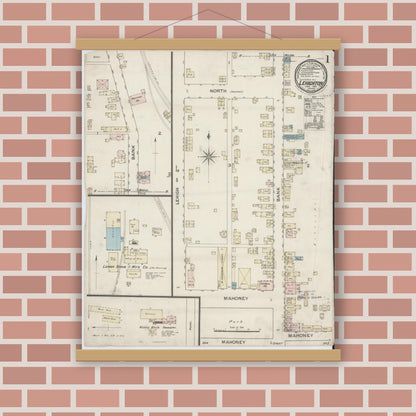 Old map wall art mockup — magnetic wood frame on brick wall — Sanborn Fire Insurance Map from Lehighton, Carbon County, Pennsylvania (1887), Sheet #0001