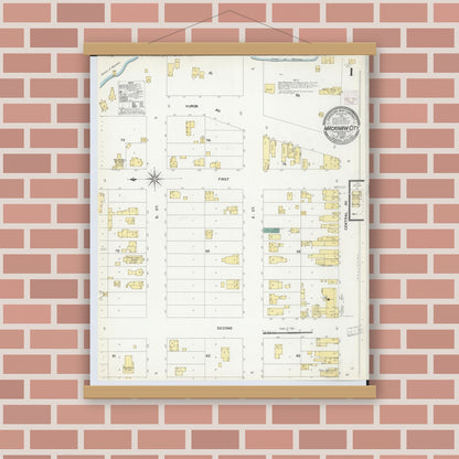 Old map wall art mockup — magnetic wood frame on brick wall — Sanborn Fire Insurance Map from Mackinaw City, Cheboygan County, Michigan (1907) - Complete Map Set