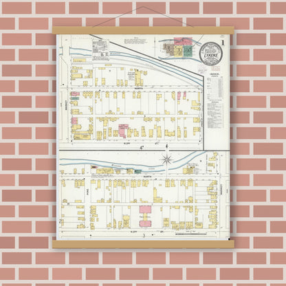 Old map wall art mockup — magnetic wood frame on brick wall — Sanborn Fire Insurance Map from Lykens, Dauphin County, Pennsylvania (1902) - Complete Map Set