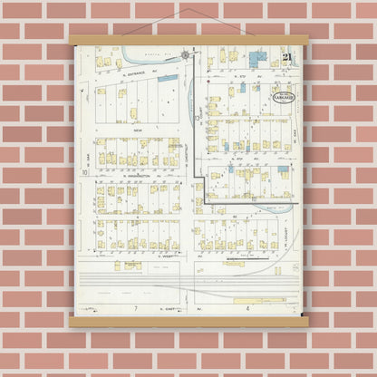 Old map wall art mockup — magnetic wood frame on brick wall — Sanborn Fire Insurance Map from Kankakee, Kankakee County, Illinois (1914), Sheet #0021