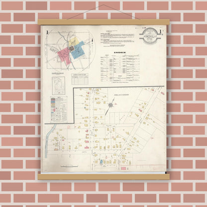 Old map wall art mockup — magnetic wood frame on brick wall — Sanborn Fire Insurance Map from Jonesville, Hillsdale County, Michigan (1938) - Complete Map Set