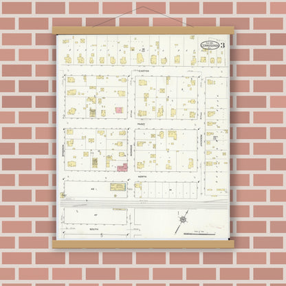 Old map wall art mockup — magnetic wood frame on brick wall — Sanborn Fire Insurance Map from Cerro Gordo, Piatt County, Illinois (1915), Sheet #0003