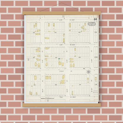 Old map wall art mockup — magnetic wood frame on brick wall — Sanborn Fire Insurance Map from Ashland, Ashland County, Wisconsin (1895), Sheet #0014