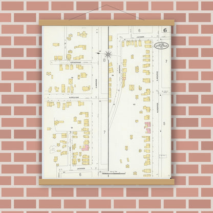 Old map wall art mockup — magnetic wood frame on brick wall — Sanborn Fire Insurance Map from Little Falls, Herkimer County, New York (1906), Sheet #0006