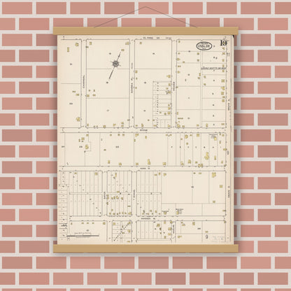 Old map wall art mockup — magnetic wood frame on brick wall — Sanborn Fire Insurance Map from Uvalde, Uvalde County, Texas (1922), Sheet #0010