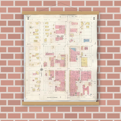 Old map wall art mockup — magnetic wood frame on brick wall — Sanborn Fire Insurance Map from Mission, Hidalgo County, Texas (1949), Sheet #0002